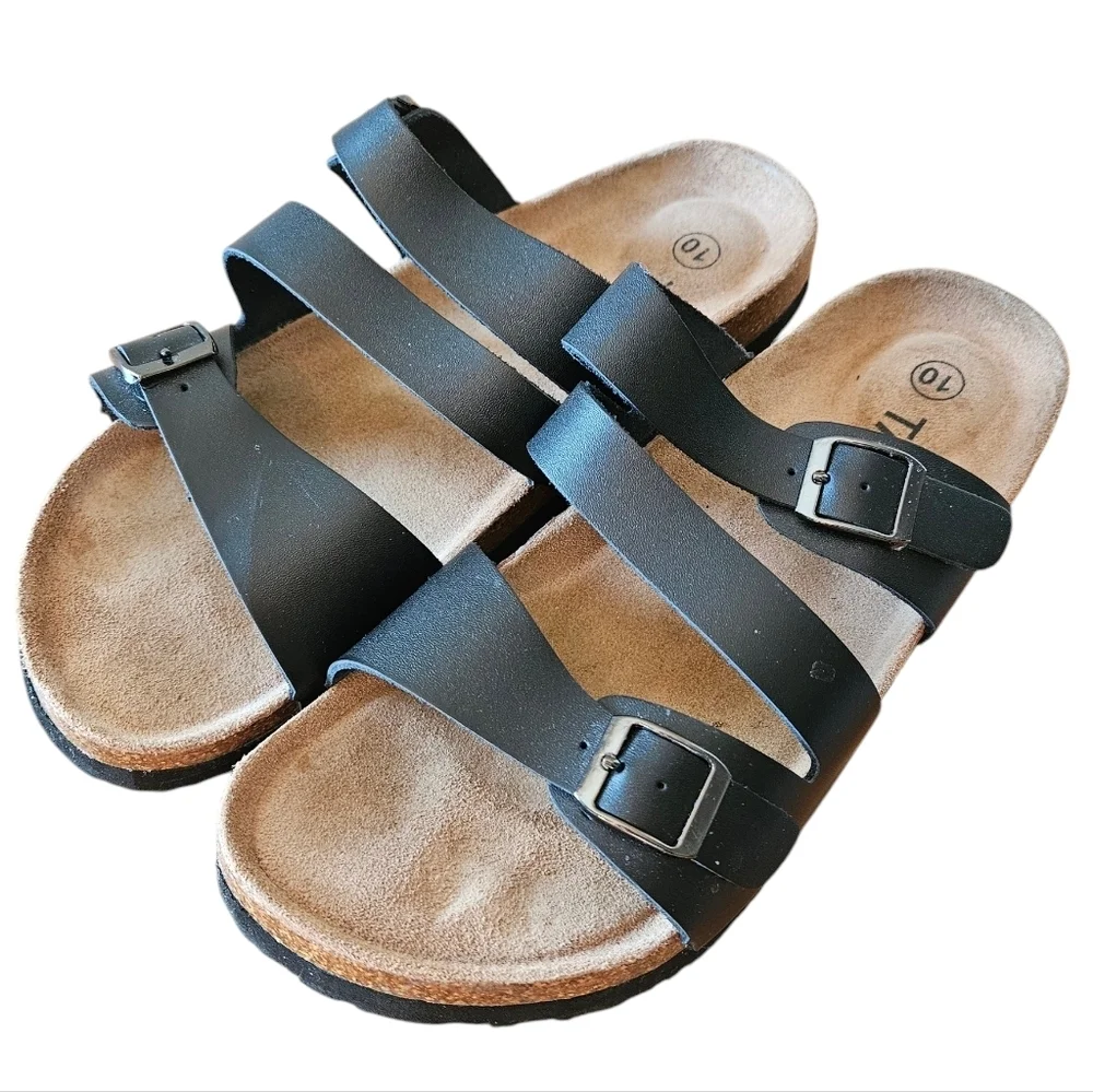 Taxi Women's Leonora Leather Buckle Strappy Black Casual Sandals Slip-on Size 10 - Picture 3 of 10